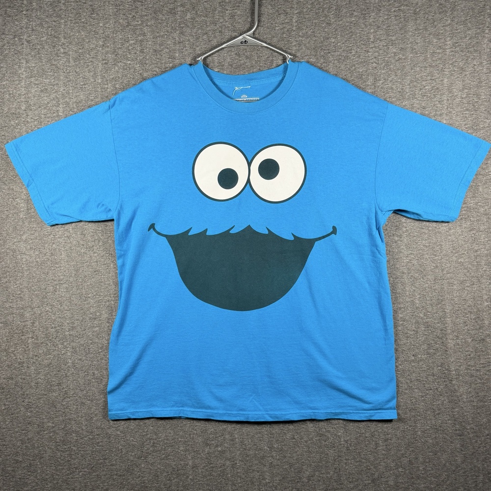 Sesame Street Cookie Monster Shirt Mens XL Blue Face Graphic Cartoon Tee Y2K